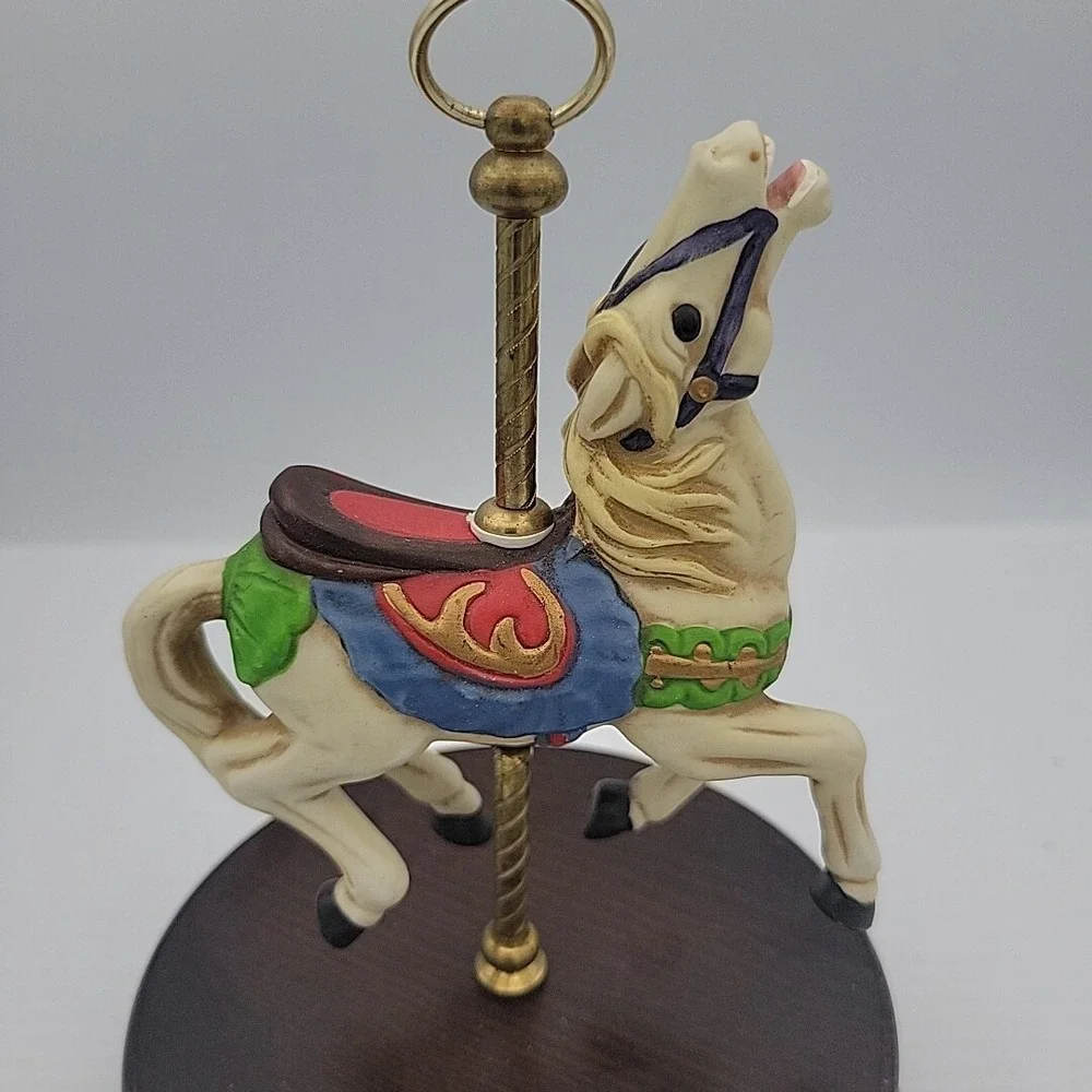 Vintage Apex Quality Carousel Horse on Wooden Stand - Wind-up Music‎ Box